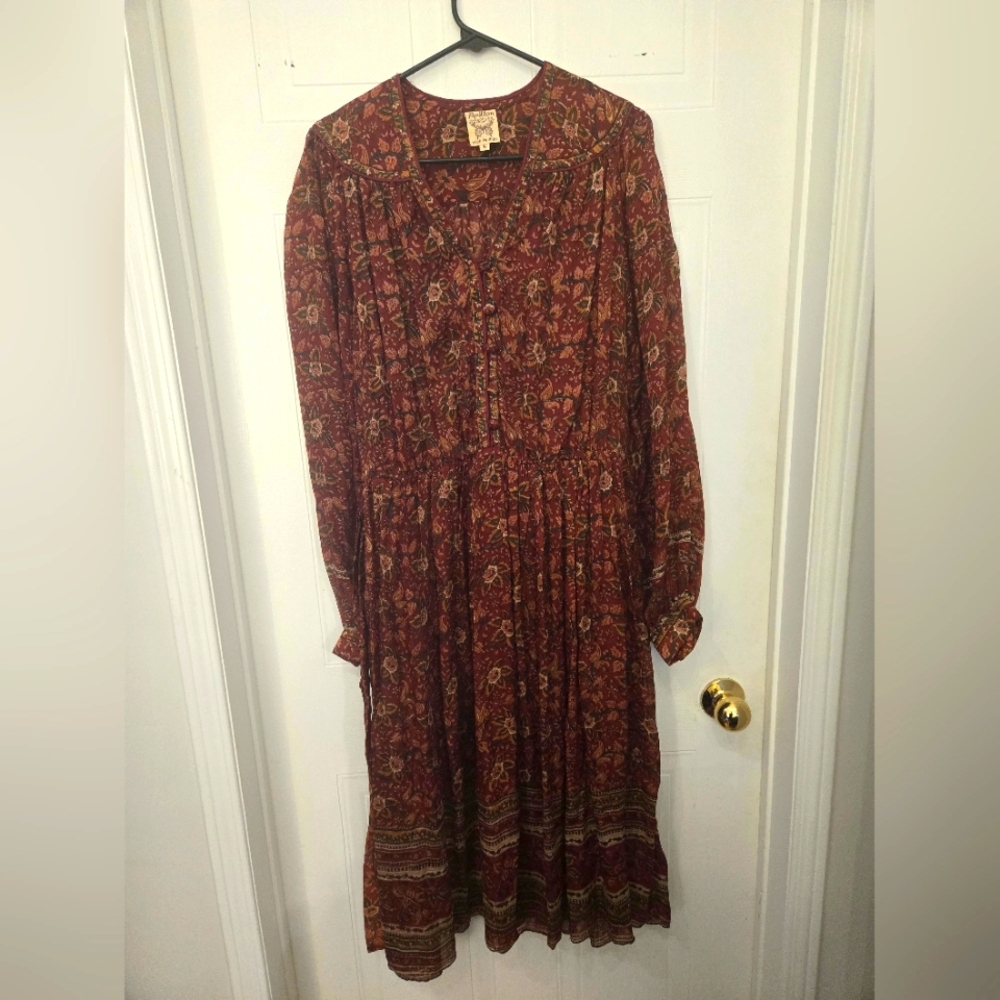 Silk Vintage Papillon Belted Floral Long Sleeve Dress -Oversize Small  Ptp23